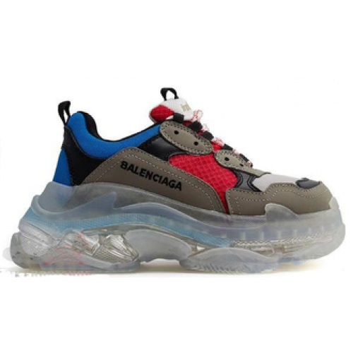 Кроссовки Balenciaga Triple S мульти серые с красным с прозрачной подошвой