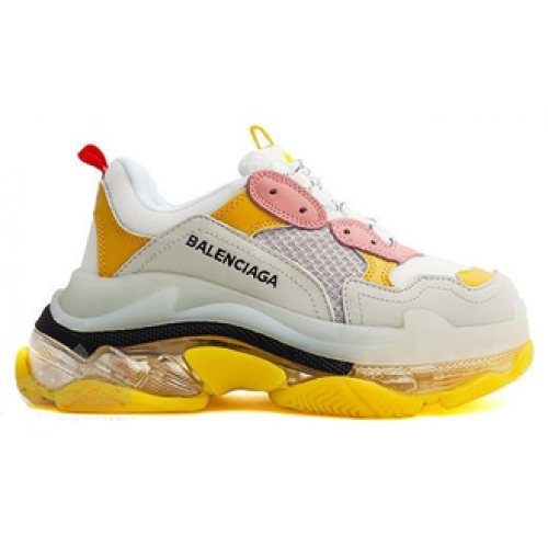 Кроссовки Balenciaga Triple S мульти желтые с белым с прозрачной подошвой
